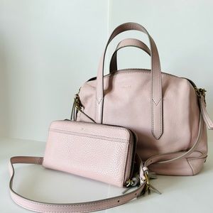 FOSSIL SYDNEY BLUSH PINK SATCHEL WITH MATCHING WALLET